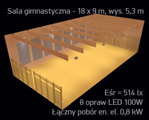 Symulacja oswietlenia szkolnej sali gimnastycznej 500lx